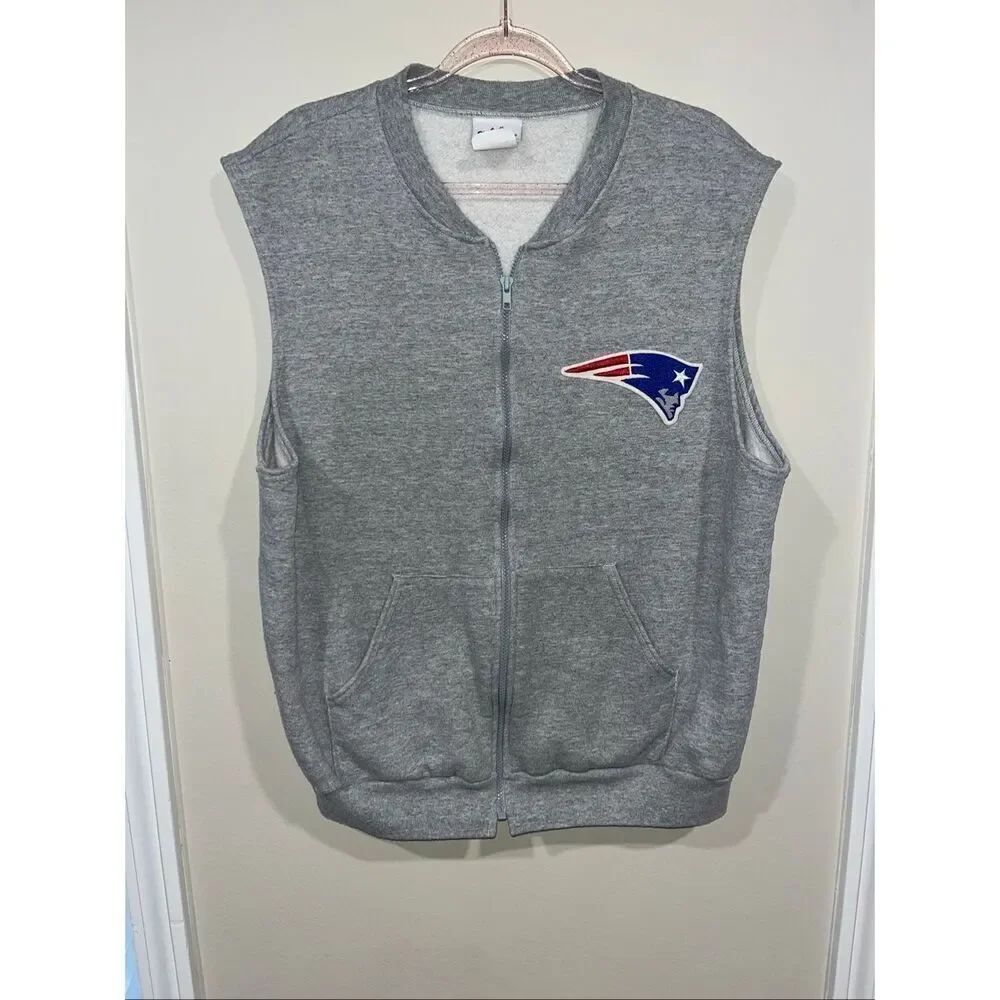 Vintage Made in USA Majestic New England Patriots Gray Zip Up Vest Large Cotton